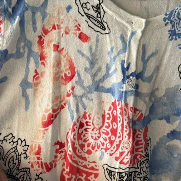 Christopher & Banks Unique Sea-life Print Cardigan Lightweight Sz M cotton - Picture 6 of 14
